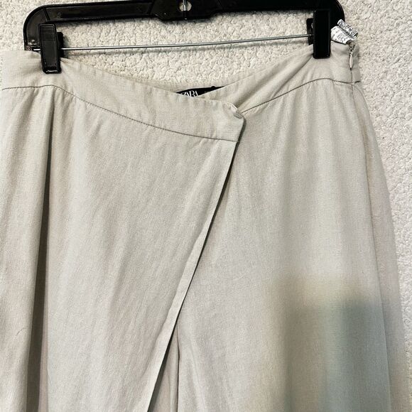 ZARA WOMAN LINEN BLEND PAREO PANTS TROUSERS LIGHT BEIGE Size‎ L - Picture 4 of 13
